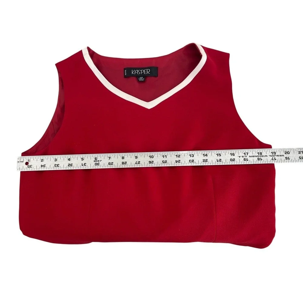 Kasper Petite Red V-Neck Sleeveless Shell Top Blouse Side Zip Size 10P